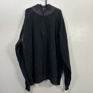 Calvin Klein Jeans Half Zip Raglan Sweater Charcoal Black Distressed Preppy